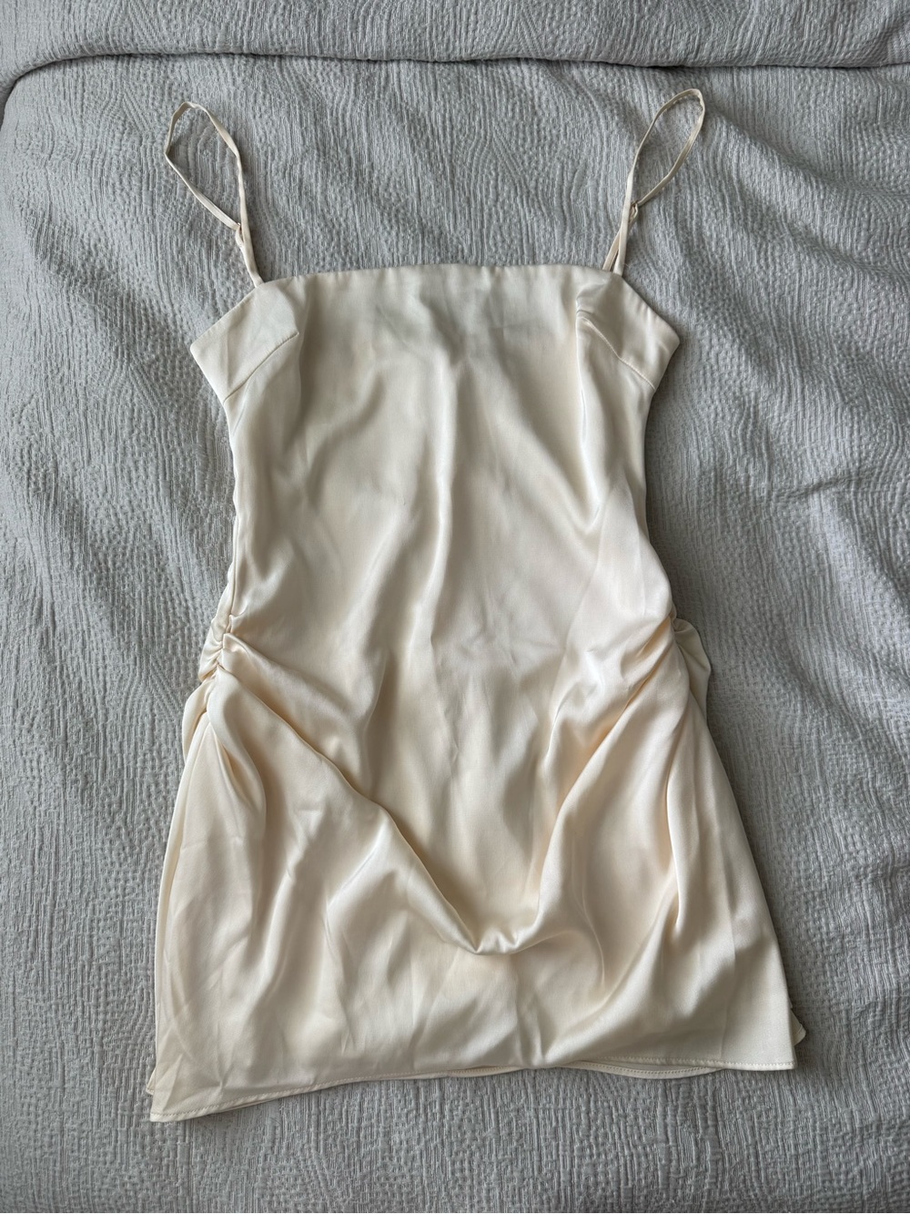 Oh Polly Cream Satin Mini Slip Dress with Spaghetti Straps